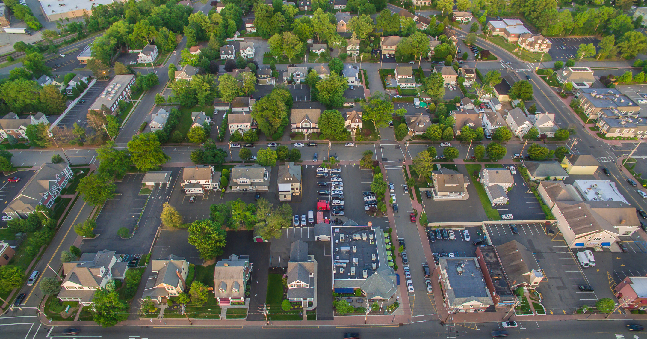 Aerial photo of commercial downtown area 