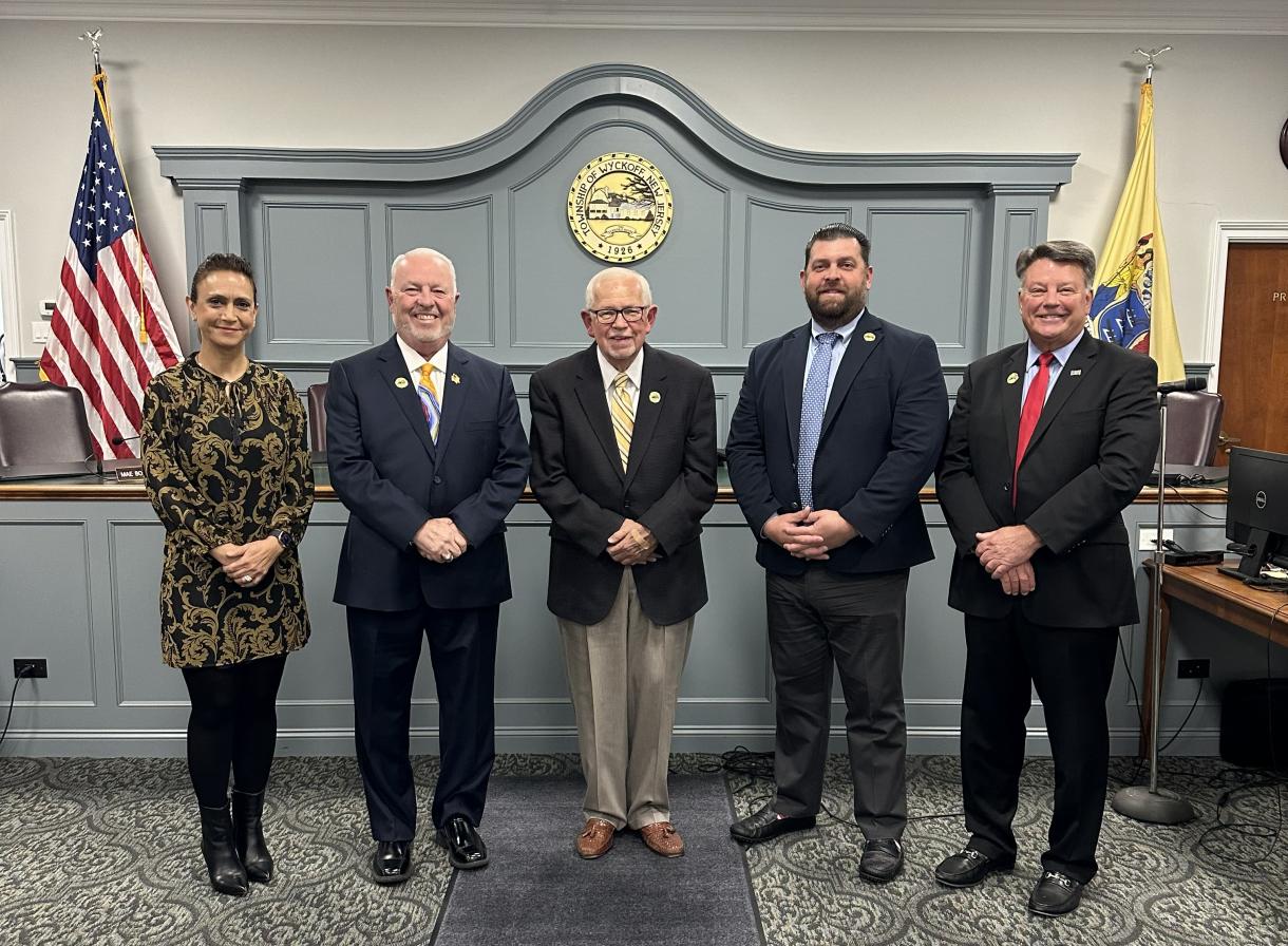 2025 Township Committee members left to right, Mae Bogdansky, Roger Lane, Rudolf Boonstra, Peter Melchionne, & James Schappert