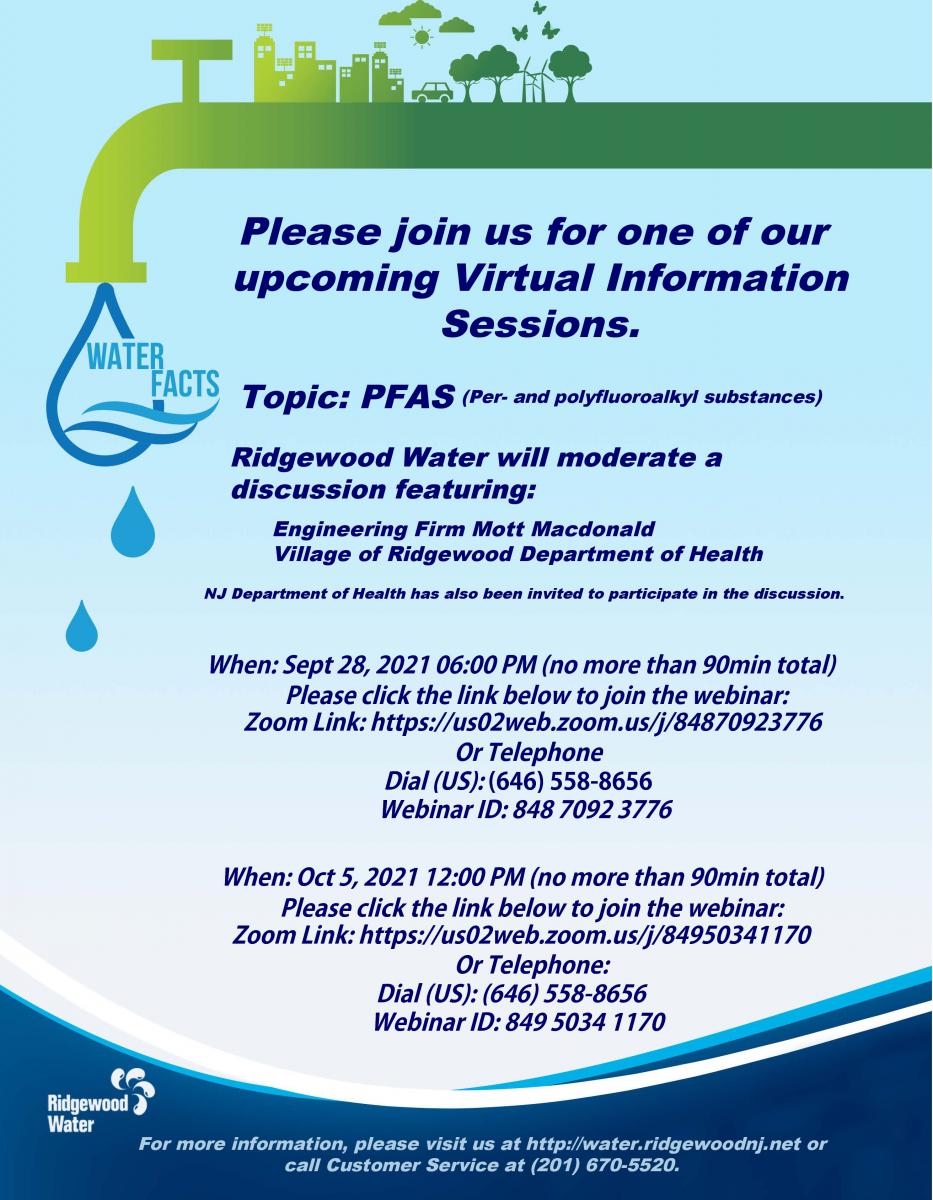 Ridgewood Water PFAs Zoom Sessions