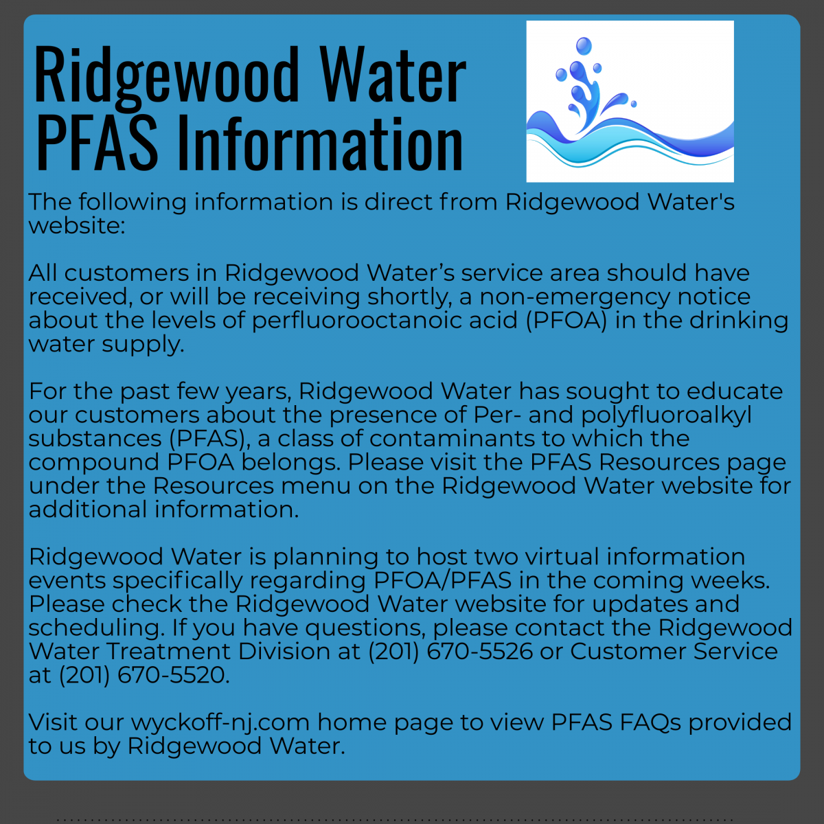 Ridgewood Water Concerns